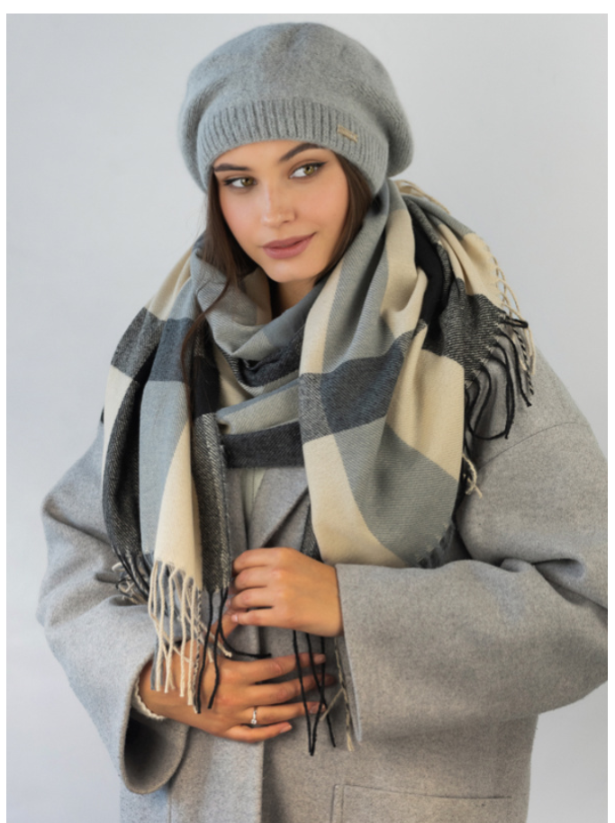 Комплект берет на ножке и кашемировый женский палантин Braxton (862W)