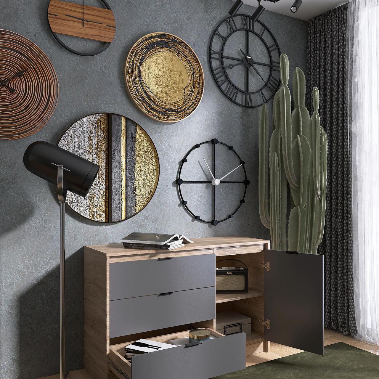 Комод с дверцей и 3 ящиками Эверест Сити-1150 115,2x38x74,6 см Дуб сонома/Графит (EVR-071099) - фото 3 Комод с дверцей и 3 ящиками Эверест Сити-1150 115,2x38x74,6 см Дуб сонома/Графит (EVR-071099) - фото 3