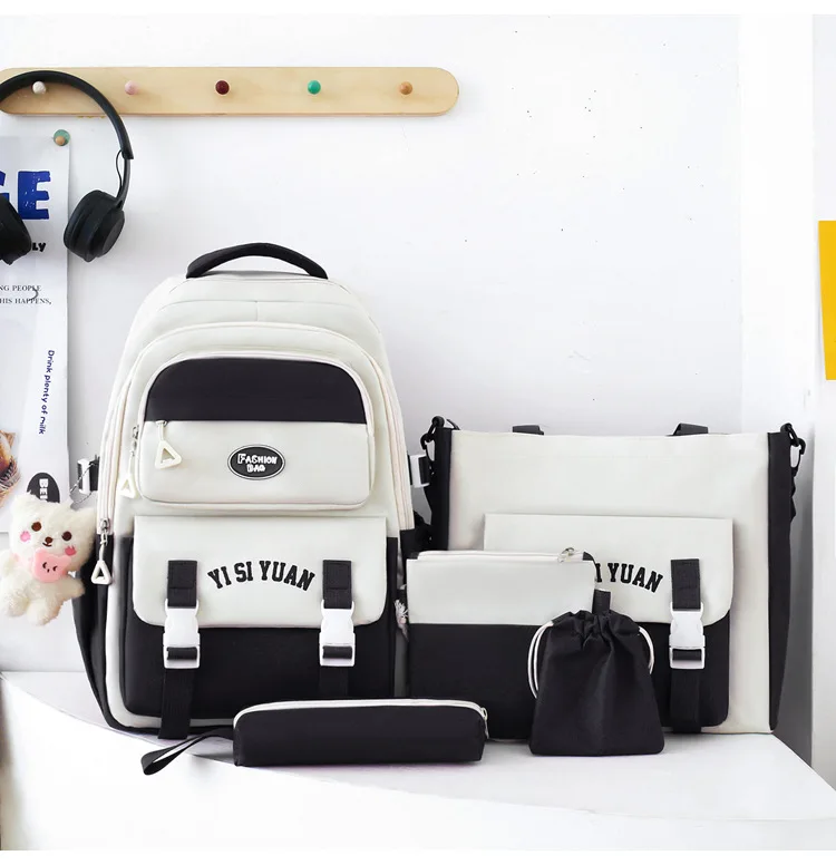 Рюкзак шкільний набір 5в1 підлітковий для дівчинки 5-11 клас сумка-шоппер/клатч/пенал чорно-Білий (28110861) Рюкзак шкільний набір 5в1 підлітковий для дівчинки 5-11 клас сумка-шоппер/клатч/пенал чорно-Білий (28110861)