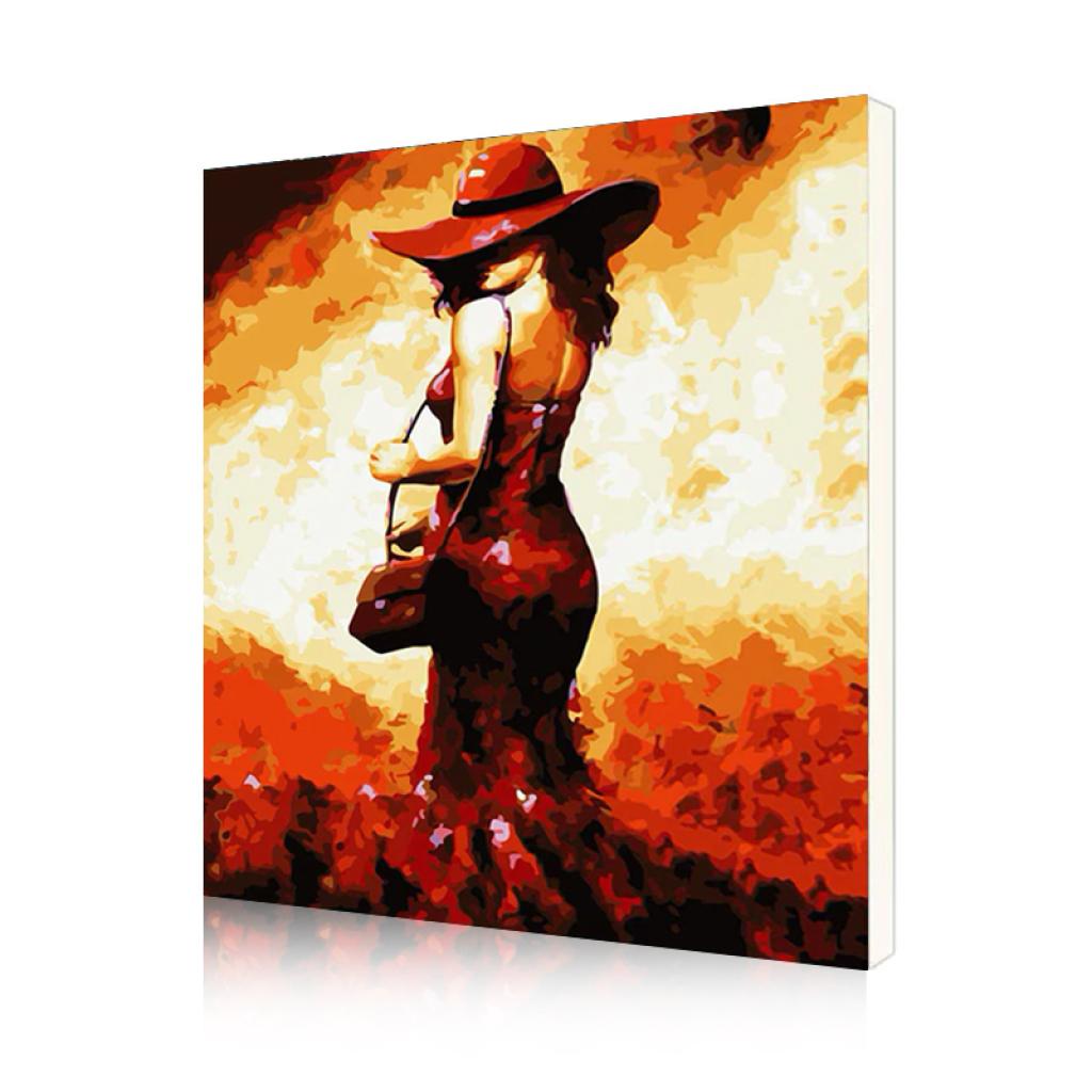 Картина по номерам Lesko DIY Женщина в красной шляпе 40x50 см (PH9391)