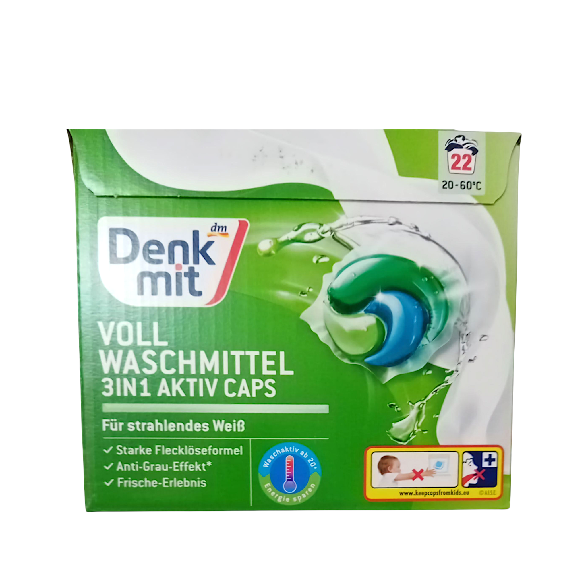 Капсули для прання білого Denkmit Vollwaschmittel 3 in 1 Aktiv-Caps 22 шт. (DM88881)