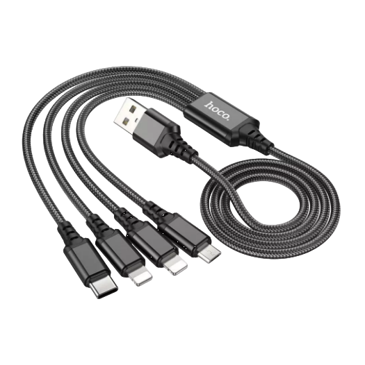 Кабель Hoco X76 Super charging 4в1 USB to Lightning/Lightning/Micro USB/Type-C 1 м Black (384270001)