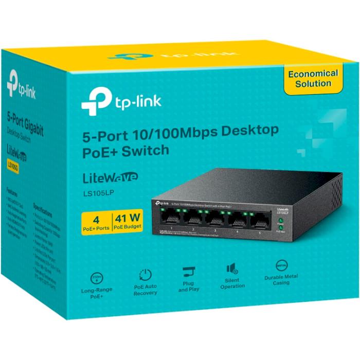 Коммутатор неуправляемый TP-Link LiteWave LS105LP 1 Gbps 4xPoE 41W Black (30492147) - фото 7