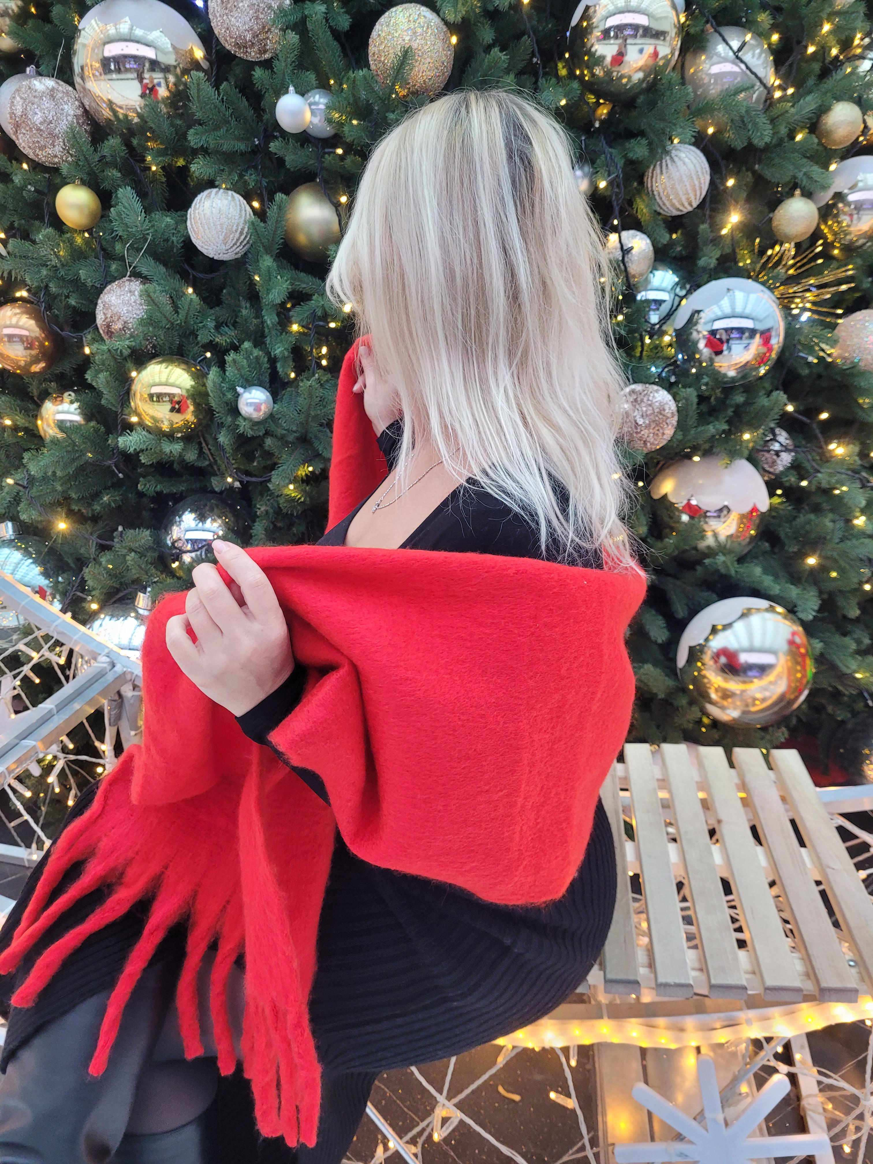 Шарф женский кашемировый Дред однотонный бахрома большая 210x40 см Красный (00843/96)