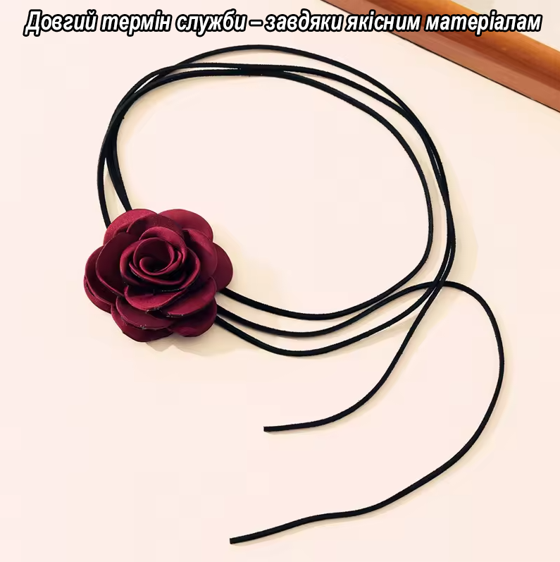 Чокер на шию з оксамитовою квіткою трояндою Чорний (U9389) - фото 6