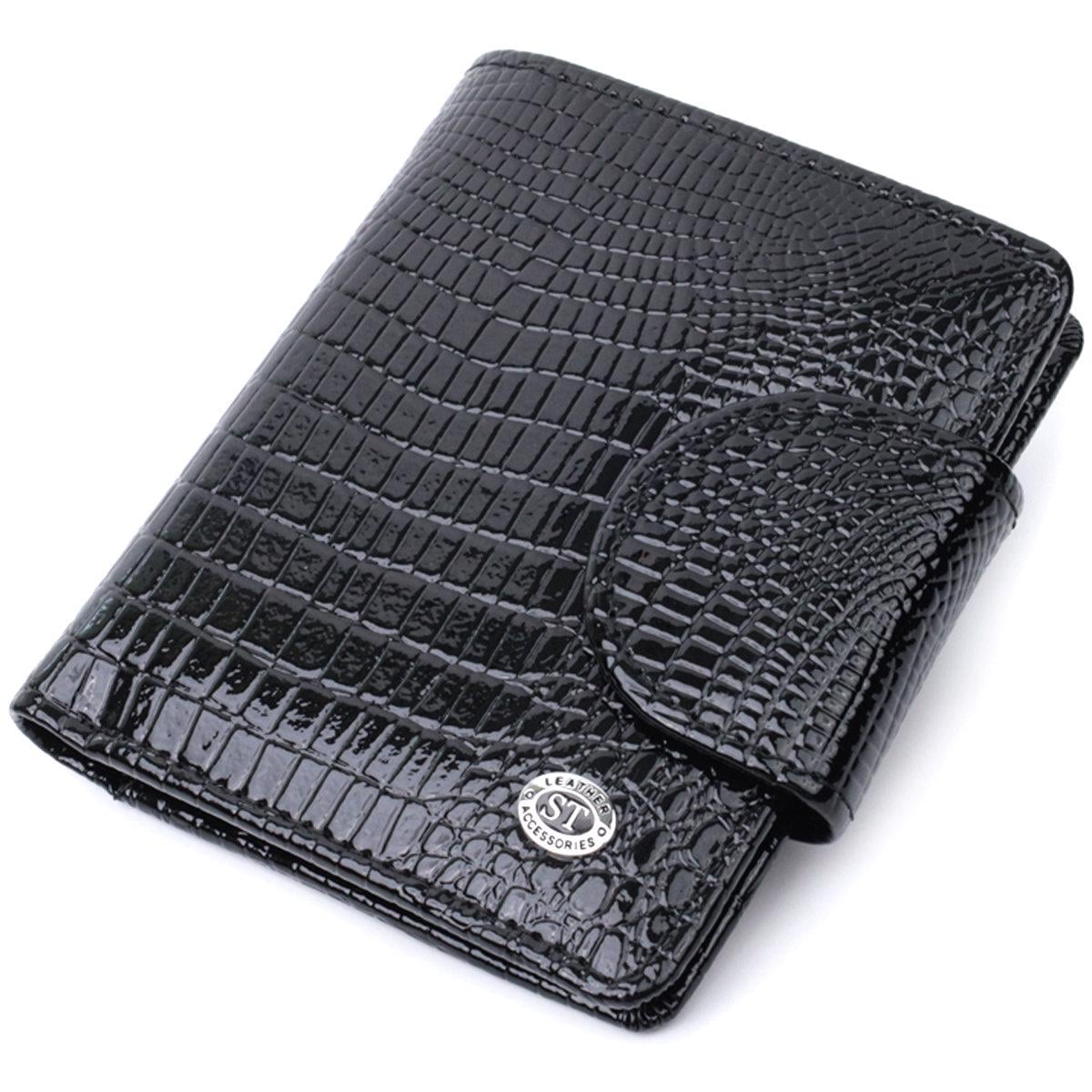 Кошелек женский ST Leather 22686 лакированный из натуральной кожи с тиснением под рептилию Черный (168-136-22686)
