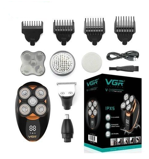 Набір чоловічий для догляду за обличчям VGR 5в1 електробритва Waterproof IPX5/тример для носа/бороди (V-316)