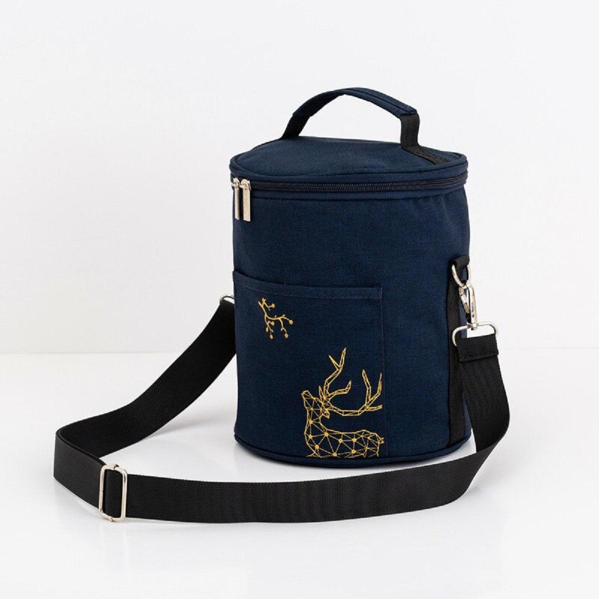 Термосумка Олень круглая с наплечным ремнем Синий