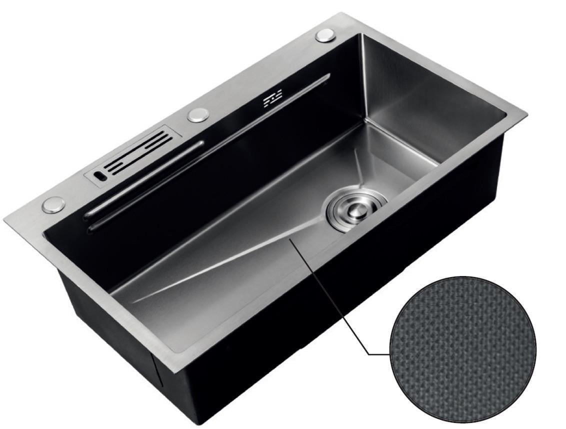 Мийка для кухні MIXXUS Premium MH7545-SET-05 MICRO Decor Nano-Black 3.0/0.8 комплект Графіт (MX9633)