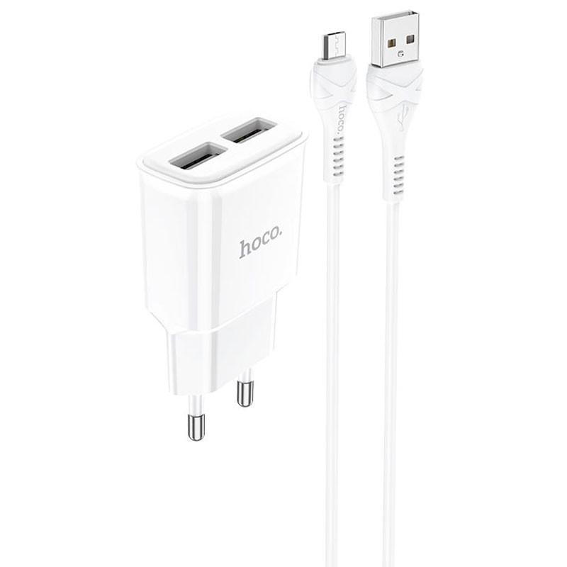 Сетевое зарядное устройство Hoco C88A 2USB 2,4A MicroUSB Белый (00000055845_1)