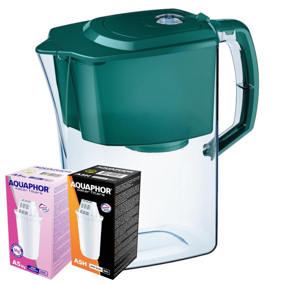 Фильтр-кувшин Аквафор Атлант с двумя модулями: А5Mg, А5Н Изумрудный