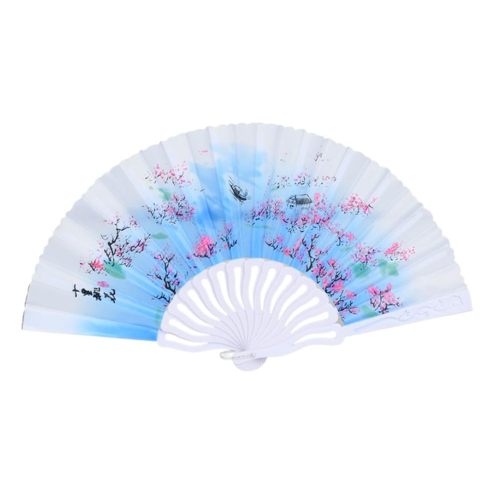 Веер ручной складной Stenson Сакура 23 см Голубой с белым (R38335)