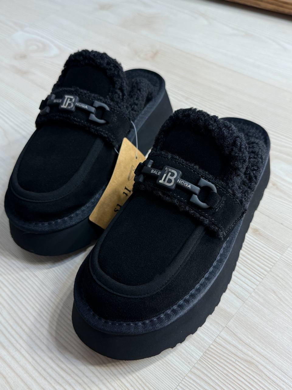Угги женские Itts 080-1 лоферы тапочки на платформе с мехом р. 39 Черный (5992)