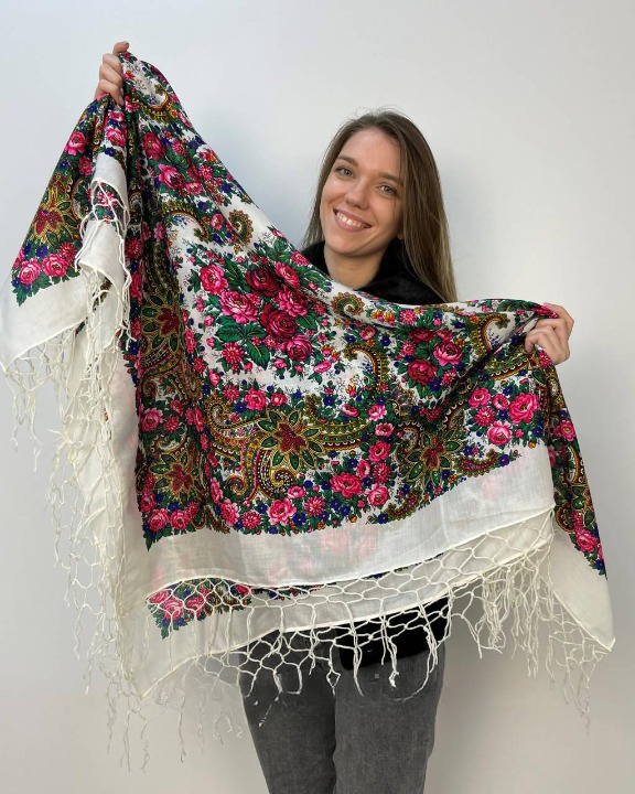 Платок Розы 120х120 см Белый (29434517)