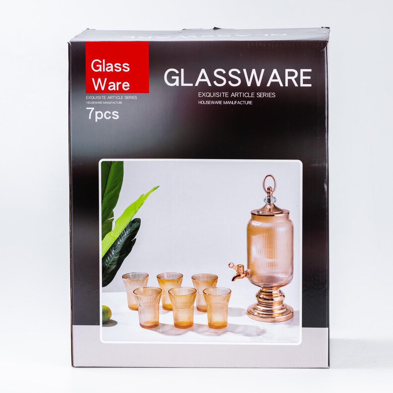 Лимонадница стеклянная с краном на металлической ножке с 6 стаканами 2 л - фото 5