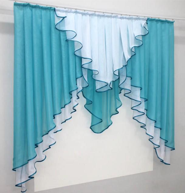 Шторки на кухню шифон 150х150 см Лазурний/Білий (022к) - фото 2