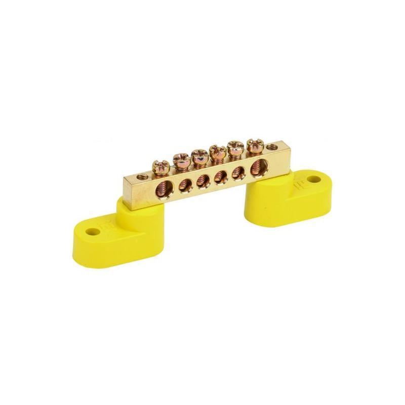 Шина заземления УЭК ШНЫ-8х12-6-У2-Ж 6 отверстий 8x12 мм медь на двух угловых изоляторах (YNN10-812-6C2-K05)