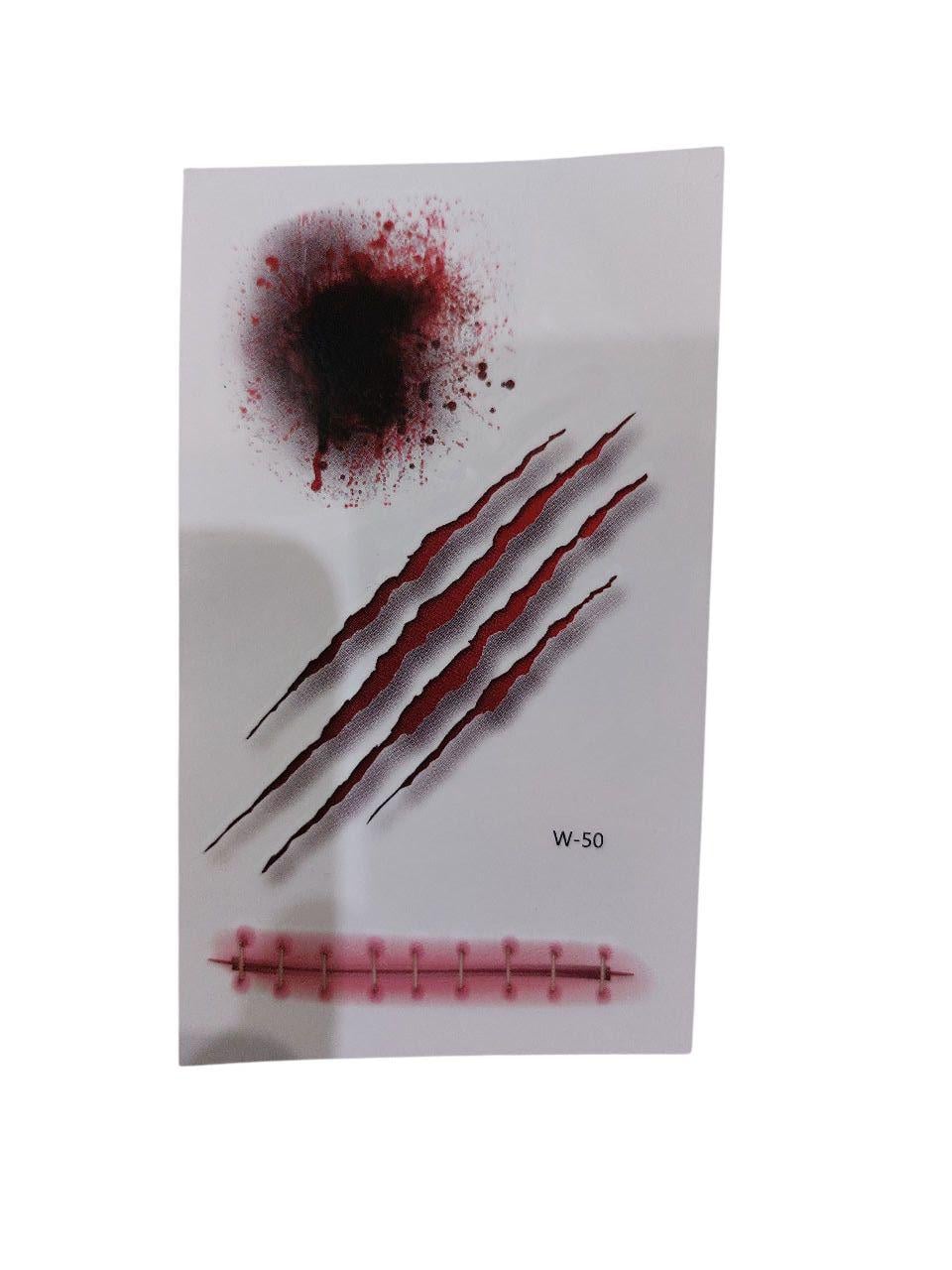 Наклейки тату Хэллоуин раны и швы 10x6 см Красный (900037)