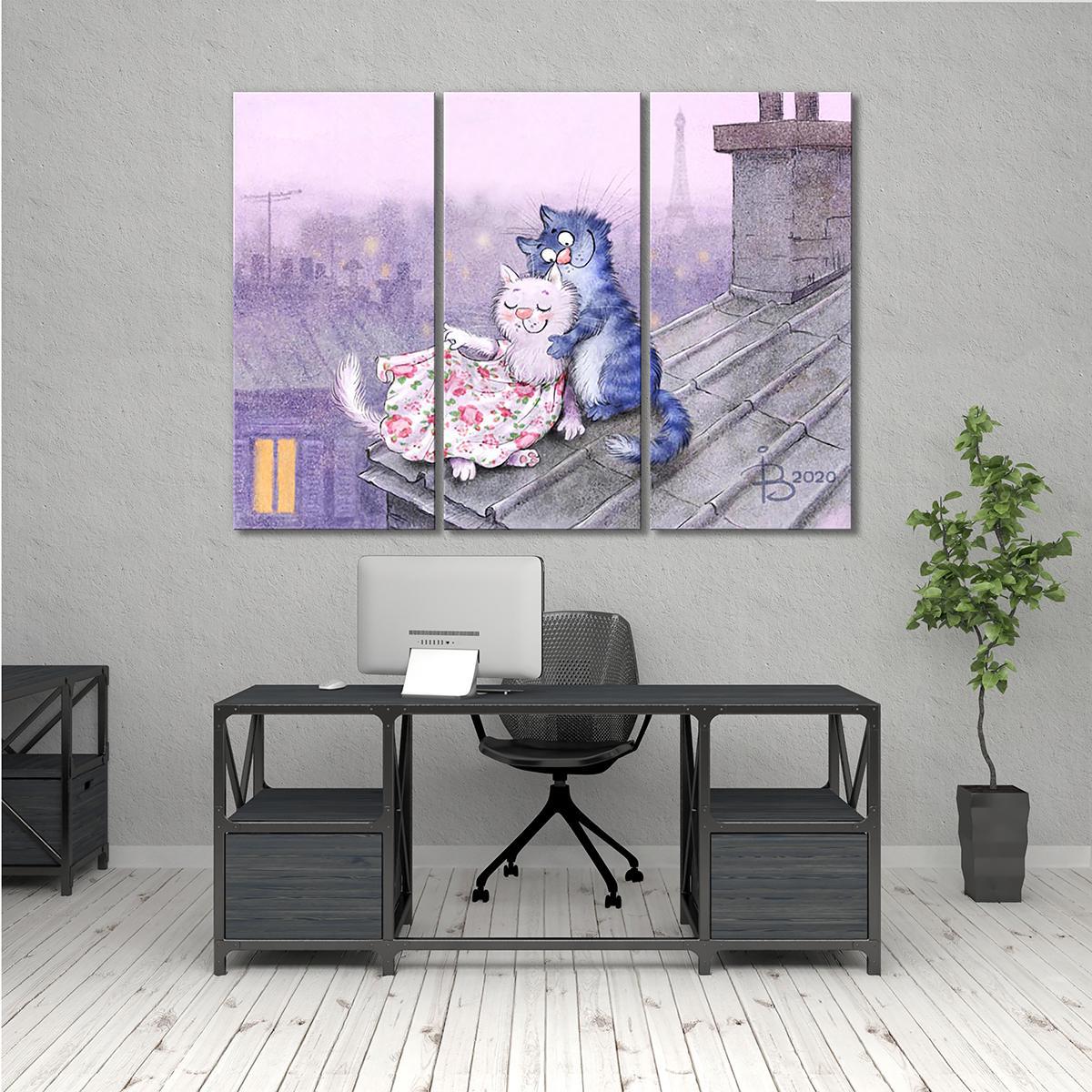 Модульная картина Лямур на крыше 3 модуля 70x105 см