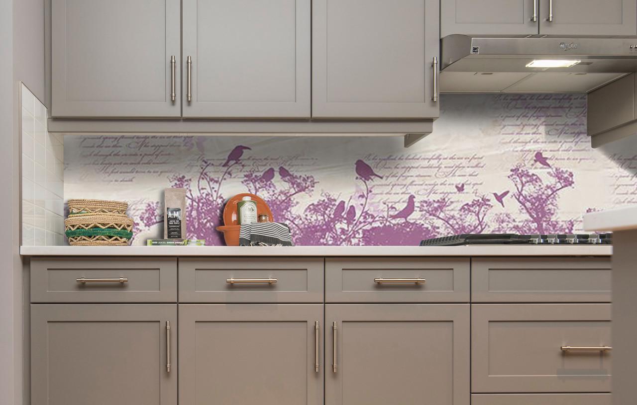 Кухонный фартук Поющие в терновнике птицы из самоклеющейся виниловой пленки 65х250 см Розовый