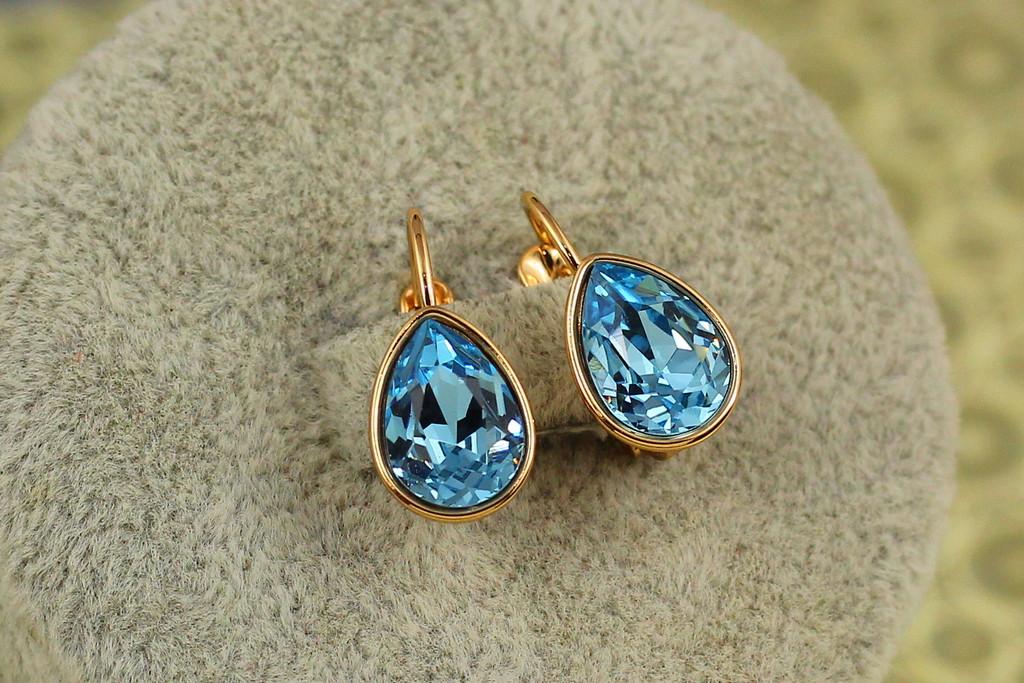 Серьги Xuping Jewelry Сваровски обет с голубыми камнями 1,5 см Золотистый (2584925604)