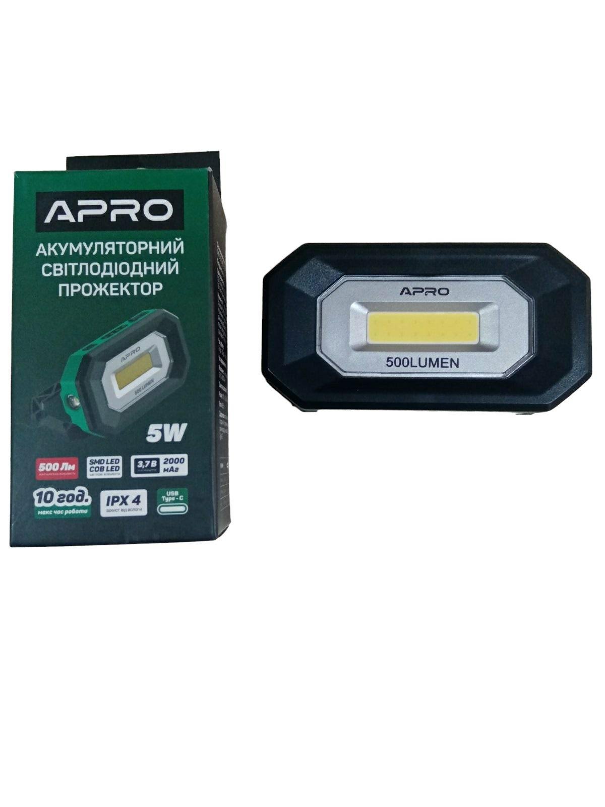 Ліхтар світлодіодний Apro 2000 mAh 500 Lm 3,7В Li-ion 5 Вт ЗУ Type-C 101х53х24 мм (82436/900518)