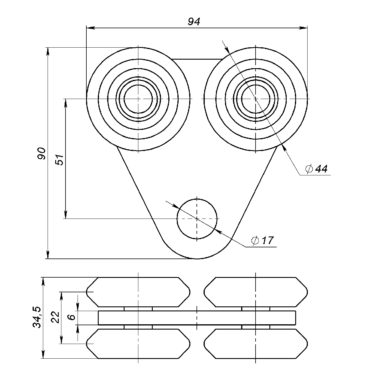 Каретка Roll Grand Стрикс С2а для подвесных систем/механизмов и подвесных ворот до 300 кг (1349) - фото 2
