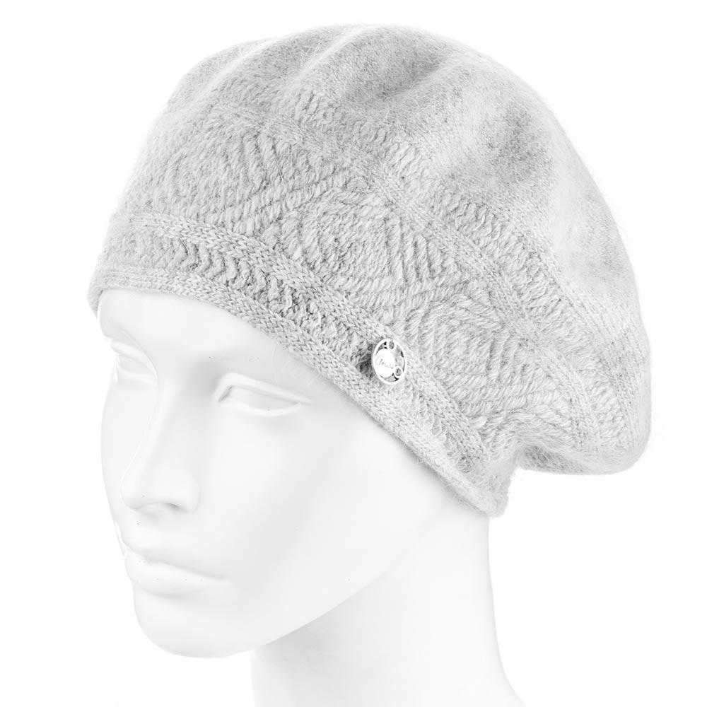 Берет женский ангоровый двойной Atrics WH912 с узором Пепельный