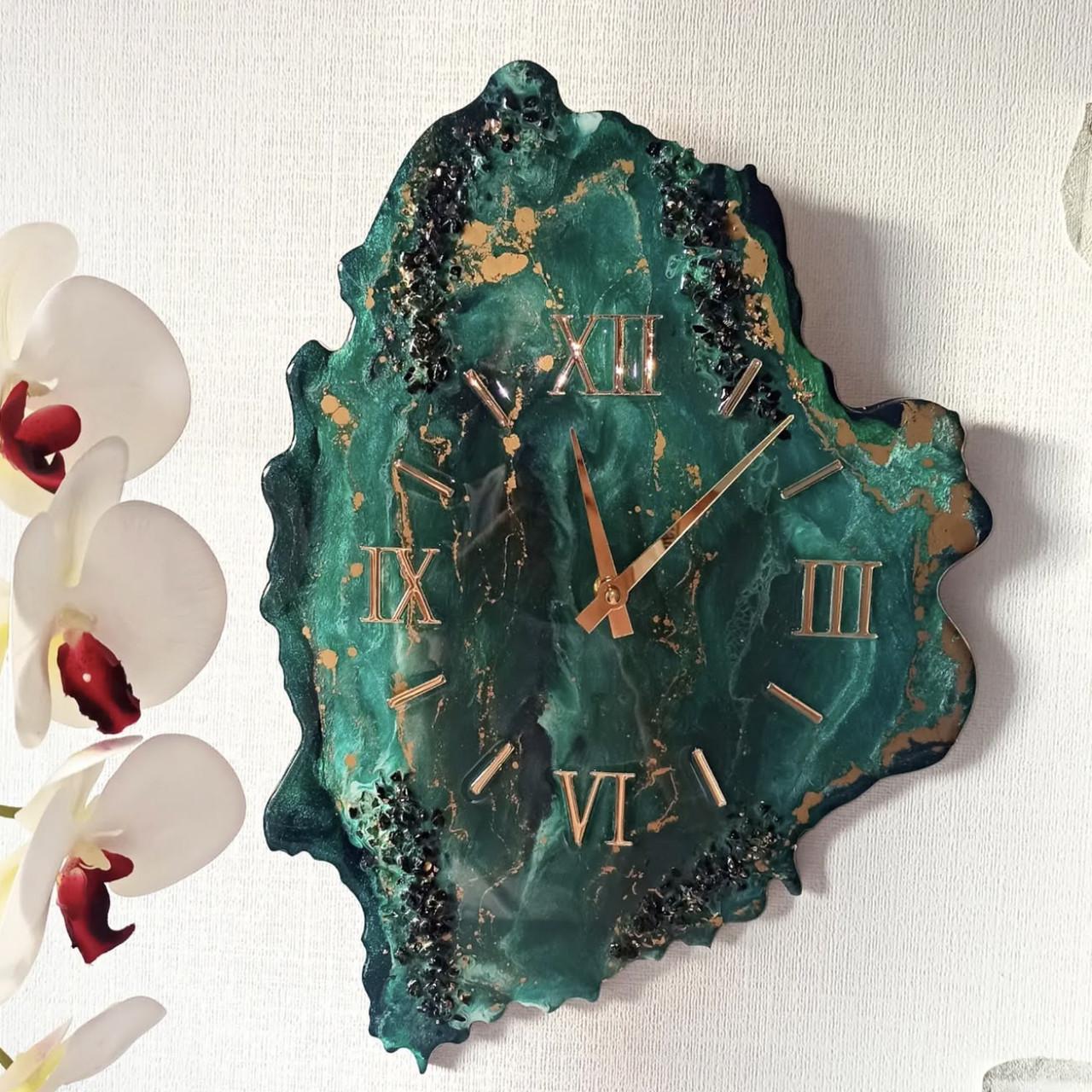 Часы настенные фигурные из эпоксидной смолы Срез камня 60х50 см
