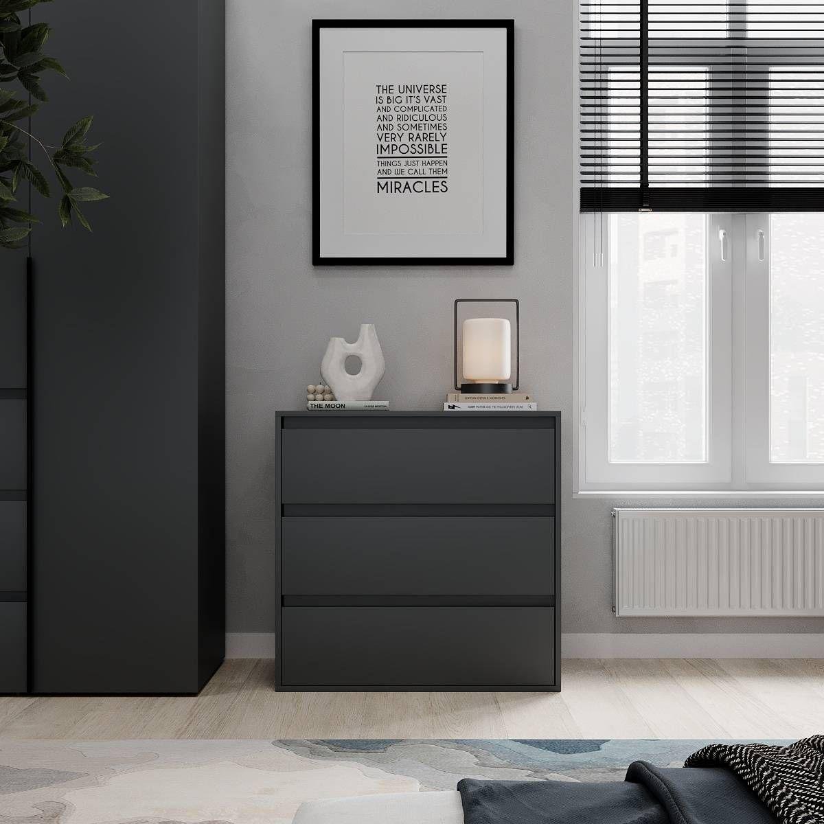 Комод AiH Light на 3 шухляди із повним висуванням ламіноване ДСП 80х79х42,5 см Графіт (LT01070000000)