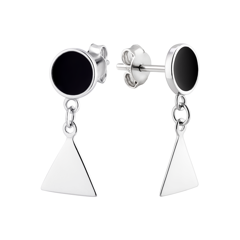 Серьги серебряные пусеты Геометрия дизайн с черной эмалью