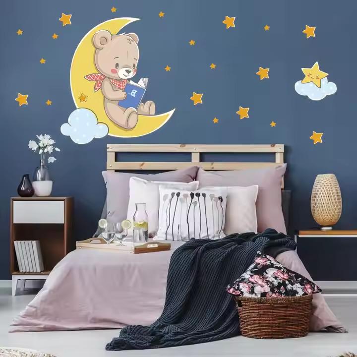 Наклейка вінілова Ведмедик на місяці декоративна в дитячу кімнату для дівчаток і хлопчиків 40х60 см - фото 3 Наклейка вінілова Ведмедик на місяці декоративна в дитячу кімнату для дівчаток і хлопчиків 40х60 см - фото 3