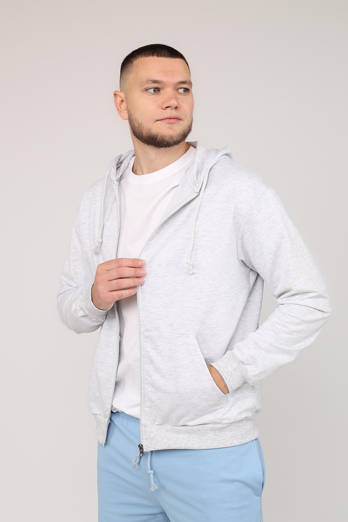 Толстовка на молнии мужская ЦБ-00266208 р. 52 Светло-серый (SKT001035287) - фото 2 Толстовка на молнии мужская ЦБ-00266208 р. 52 Светло-серый (SKT001035287) - фото 2