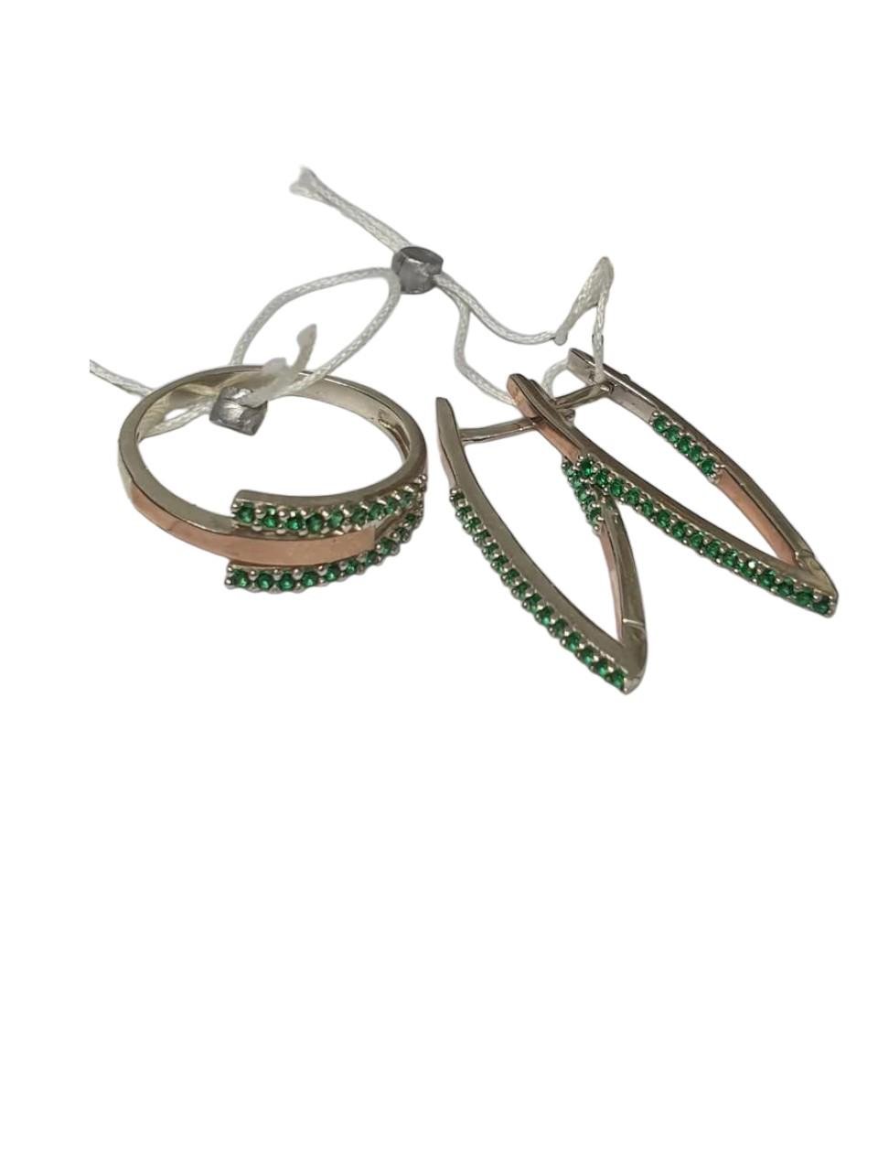 Комплект украшений серебряный Алиса с накладками золота р. 21 375/925 проба Зеленый (29954939)