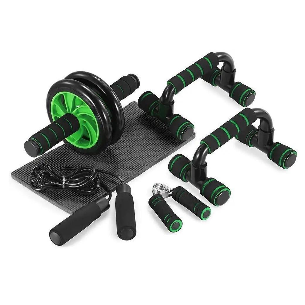 Набор для фитнеса фитнес-колесо/стойки для отжиманий/скакалка/эспандеры и коврик (3_06667)