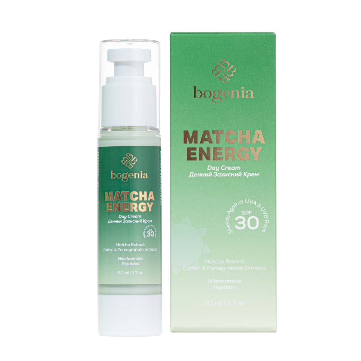 Крем для лица Bogenia Matcha Day Cream дневной с матчей и SPF 30 50 мл