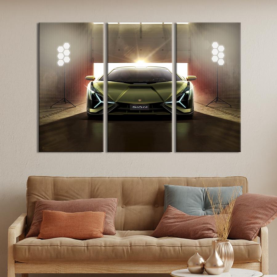 Картина на холсте триптих Гиперкар Lamborghini Sian 78x48 см (1343-31)