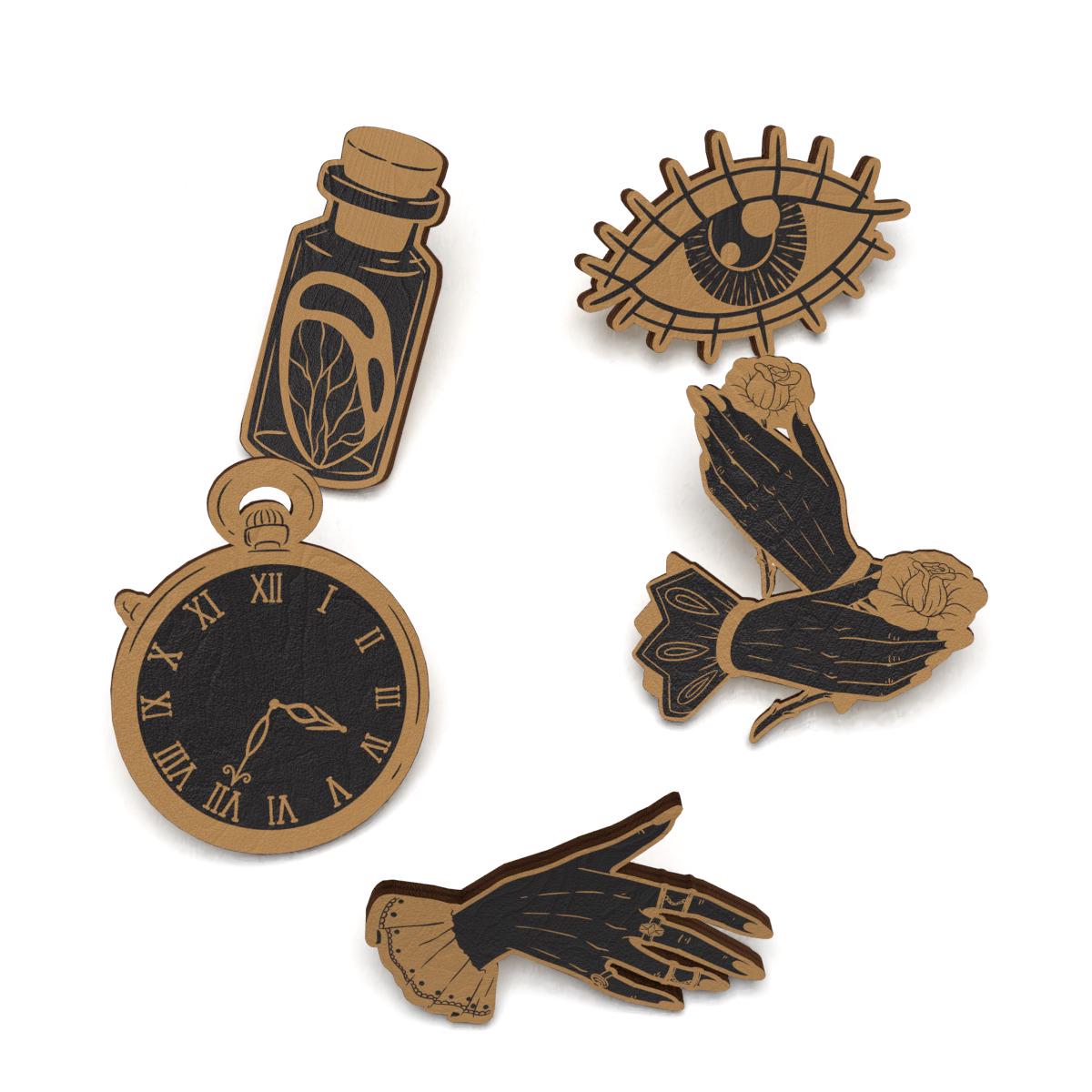 Набор значков Lex Altern Набор для ведьмы/викторианский из дерева 5 шт.