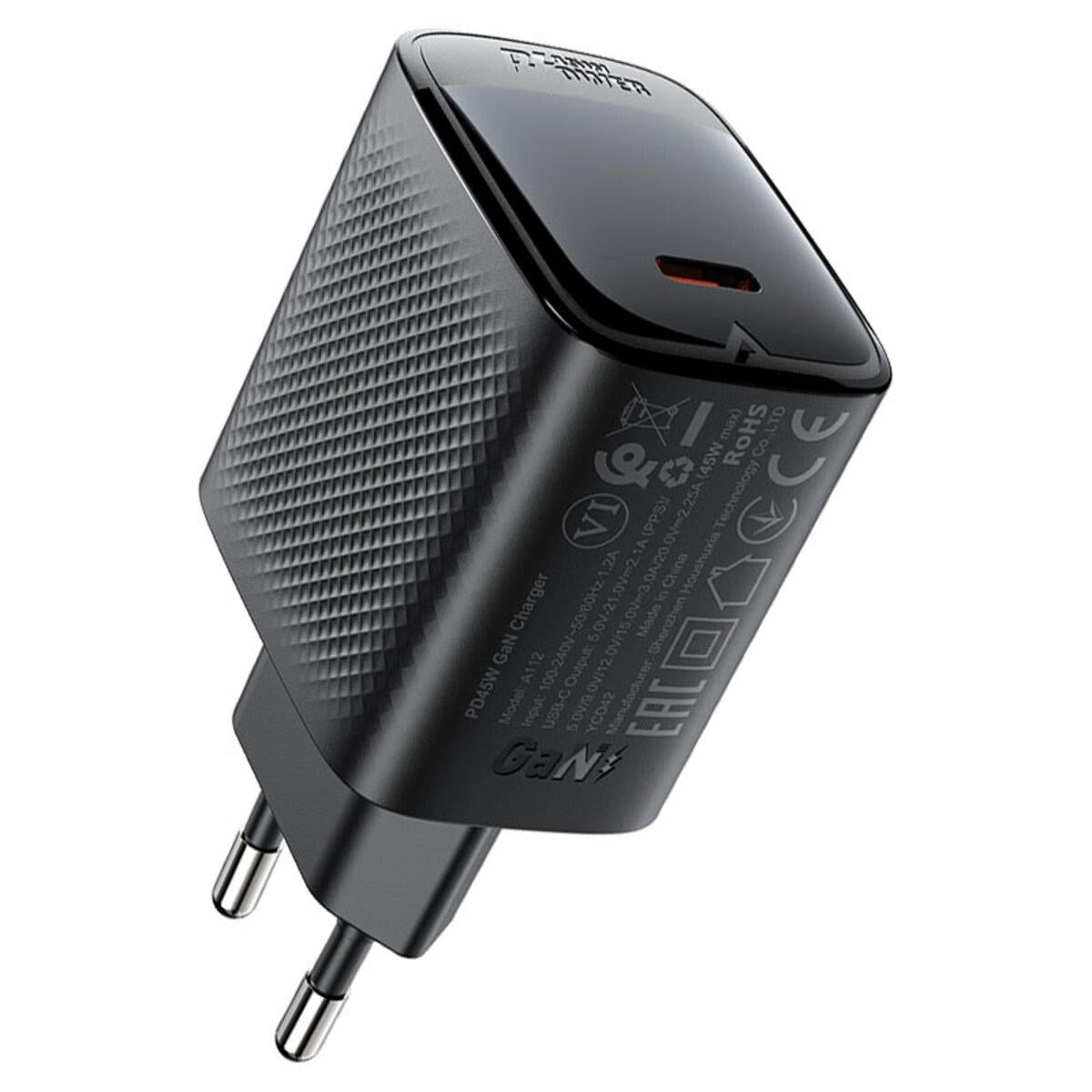 Зарядное устройство для Acefast A112 PD45W GaN single 1xType-C charger EU Black (6974316284055)