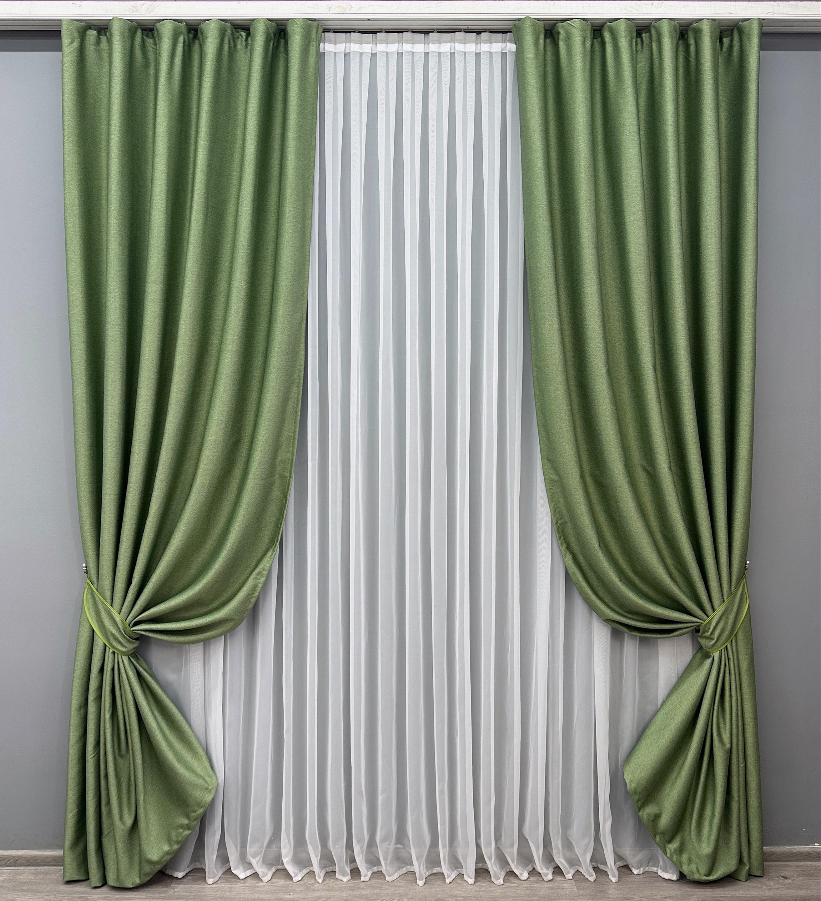 Комплект готовых штор VR-Textil Шенил однотонный №1684ш 150х270 см 2 шт. Зеленый (33-0588) - фото 1