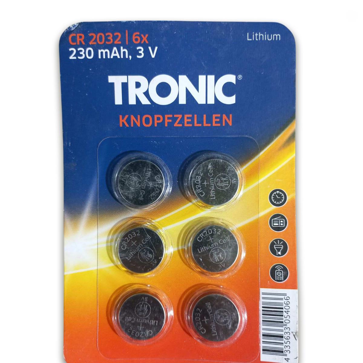 Набор литиевых батареек-таблеток Knopfzelle Tronic CR2032 230 мАч 3 В в блистере 6 шт. (2931505632)