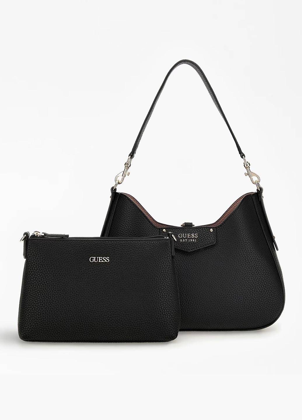 Сумка з косметичкою жіноча хобо з еко шкіри Guess ECO BRENTON HOBO HWEVG839002-BLA Чорний - фото 2