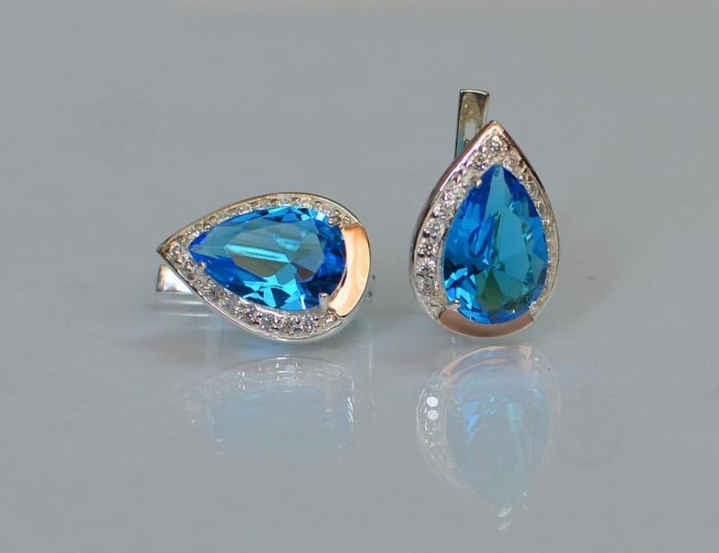 Серебряные серьги Sil с золотыми пластинами 038s2-7 Аквамарин (Sil-1211)