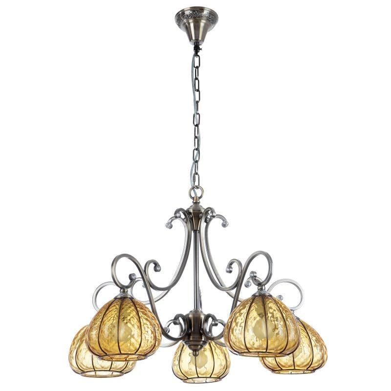 Люстра подвесная классическая Brille BELL-008S/5 E14 AB AMBER