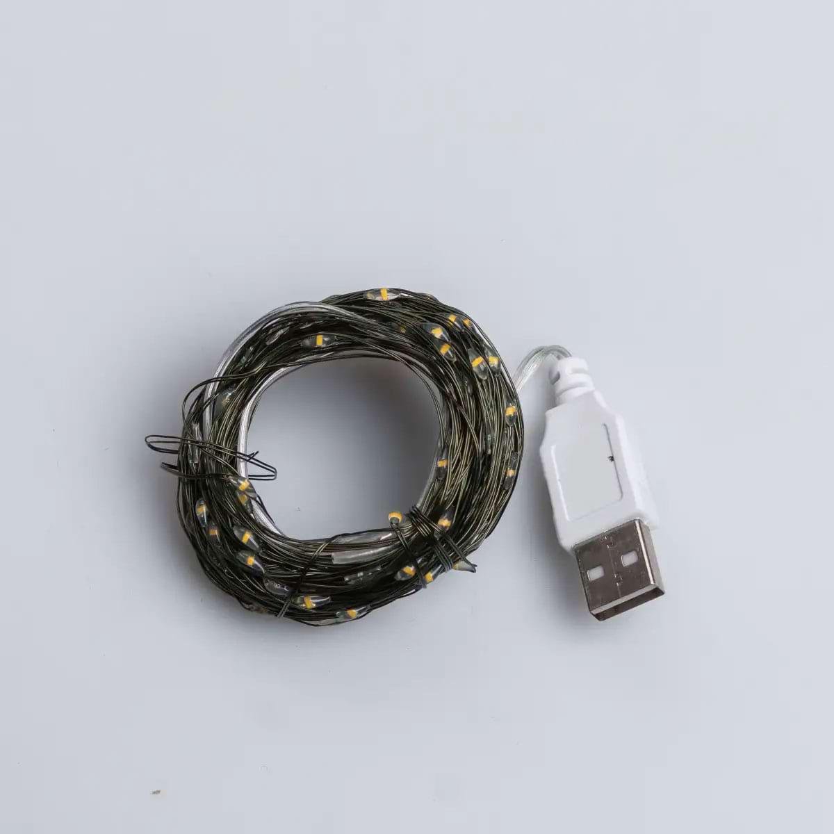 Гірлянда-роса USB на 200 LED світлодіодів крапля зелений провід 20 м Жовтий (5290)