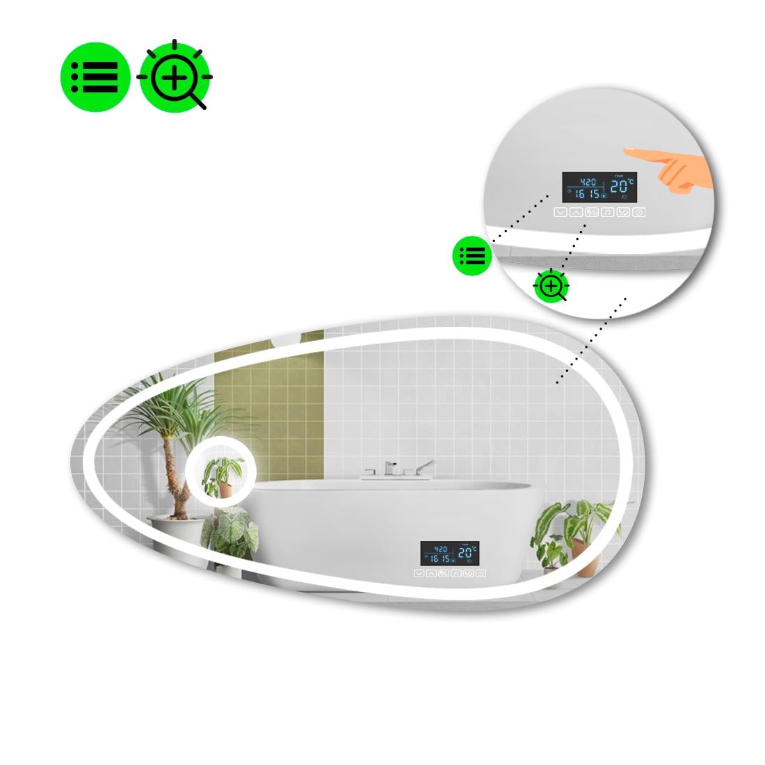 Зеркало с LED подсветкой Occhio 1 с Smart-блоком и линзой с подсветкой 140x70 см (8994454)