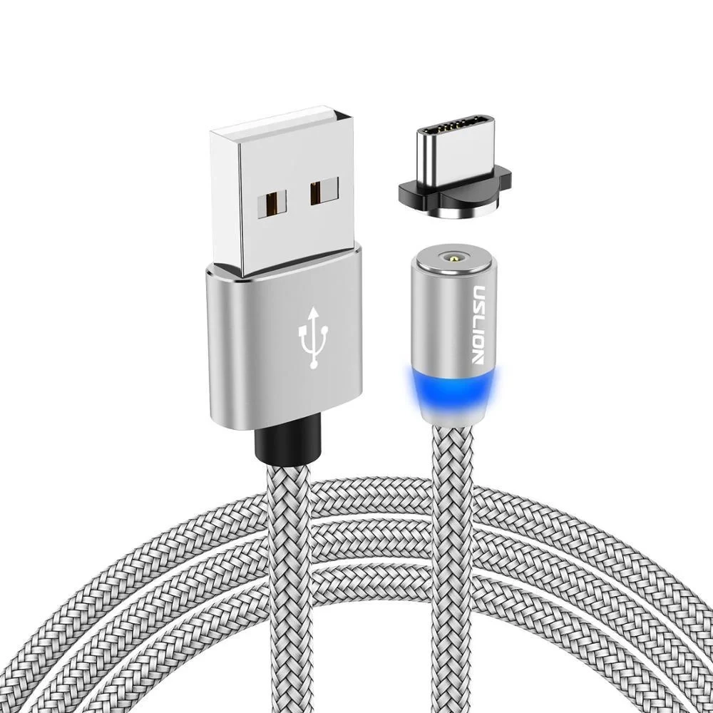 Кабель магнитный USLION Magnetic 2,4A USB для зарядки телефона 1 м Серебристый