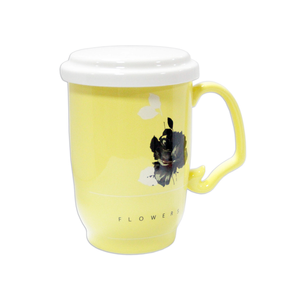 Чашка Ароматный чай с крышкой и керамическим ситечком 450 мл Желтый (21-жов-O8030-54)