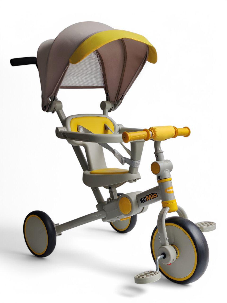 Детский велосипед с родительской ручкой Mamma.Mia 105-2-1 трехколесный складной до 60 кг Желтый (105-2-1r-s)