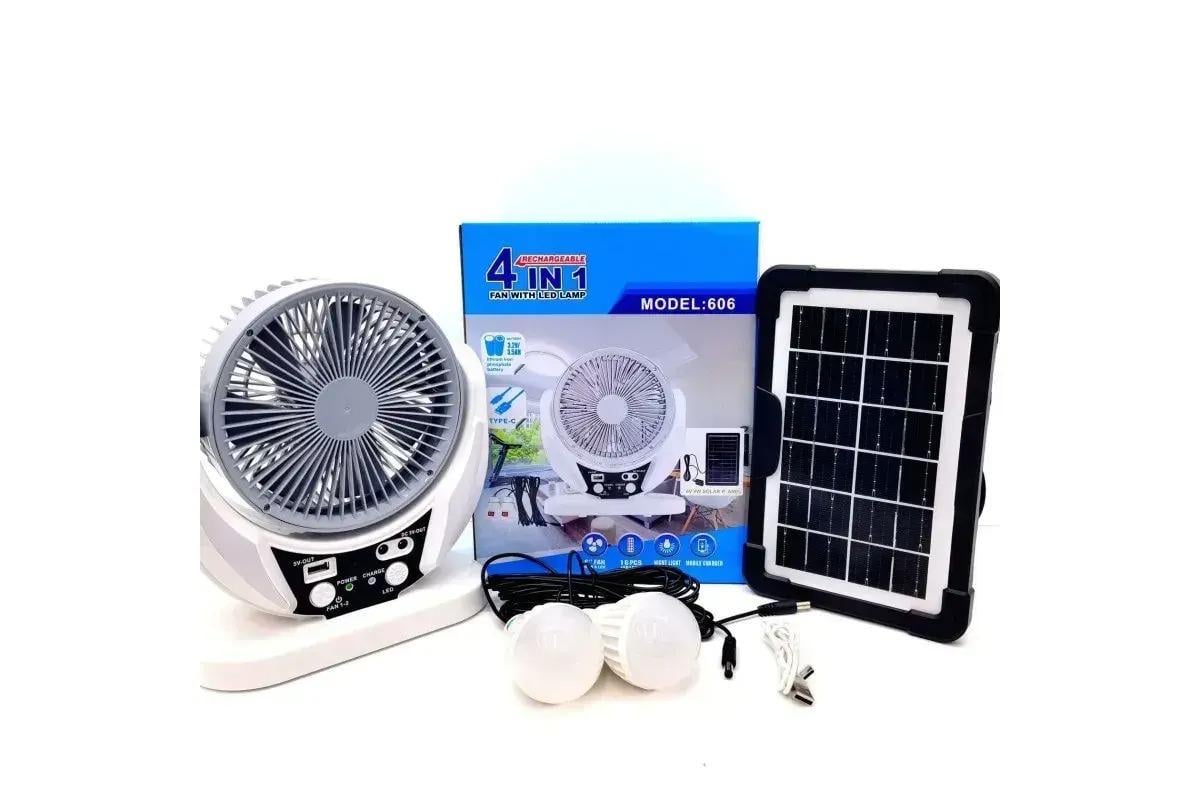 Вентилятор 6" солнечная панель 2 LED лампы 2 скорости 6 Вт USB 3,2V 4000 мАч Вентилятор 6" солнечная панель 2 LED лампы 2 скорости 6 Вт USB 3,2V 4000 мАч